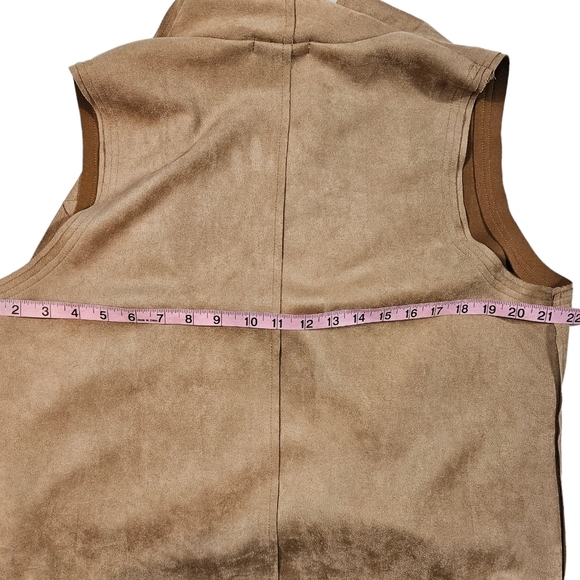 Brown Faux Suede Open Front Drape Vest Sz L Floral Boho Western Cowgirl Festival - Picture 15 of 15